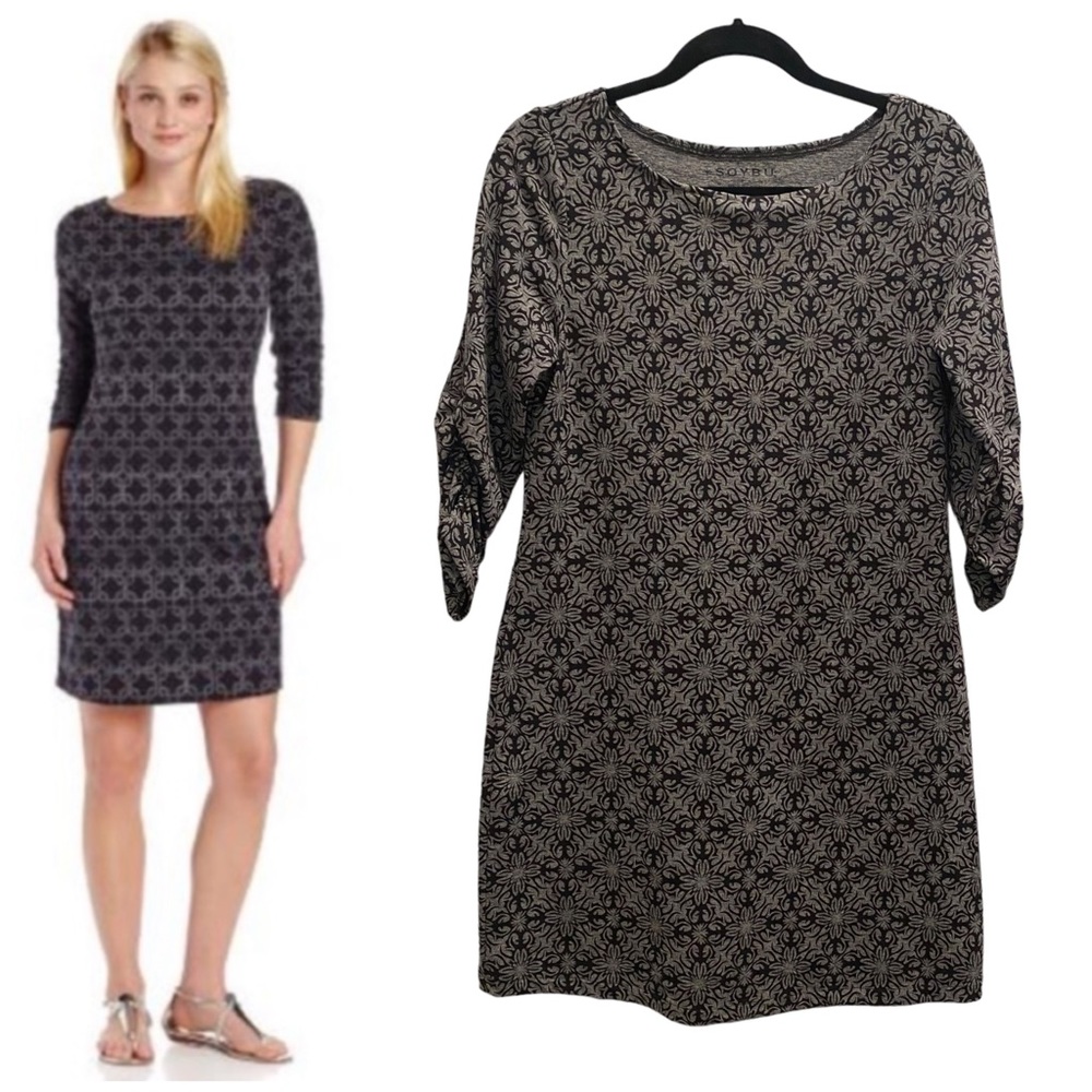 Soybu Classic Black Grey Geometric Floral Dress Medium